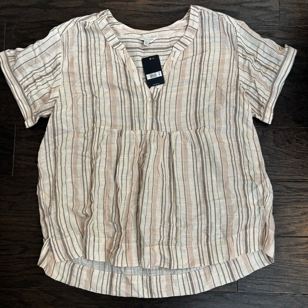 NWT Lucky Brand Beige/Silver/Gray/Pink Striped Blouse